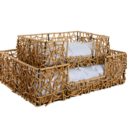 Home ESPRIT hondenbed in lichtbruin met metalen frame en synthetisch rotan, 50 x 35 x 14 cm, geschikt voor kleine huisdieren