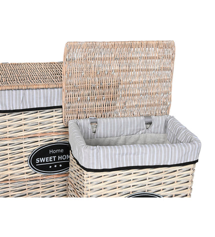 Home ESPRIT laundry basket in natural wicker with white, brown, and gray accents, shabby chic style, 47 x 35 x 55 cm with 5 compartments.