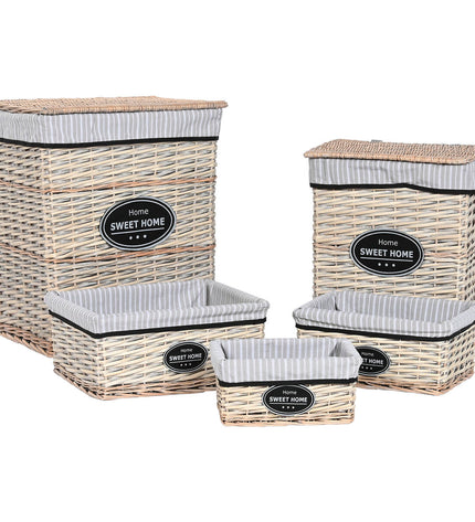 Home ESPRIT woven laundry basket in white, brown, and gray with shabby chic style, measuring 47x35x55 cm with five parts.