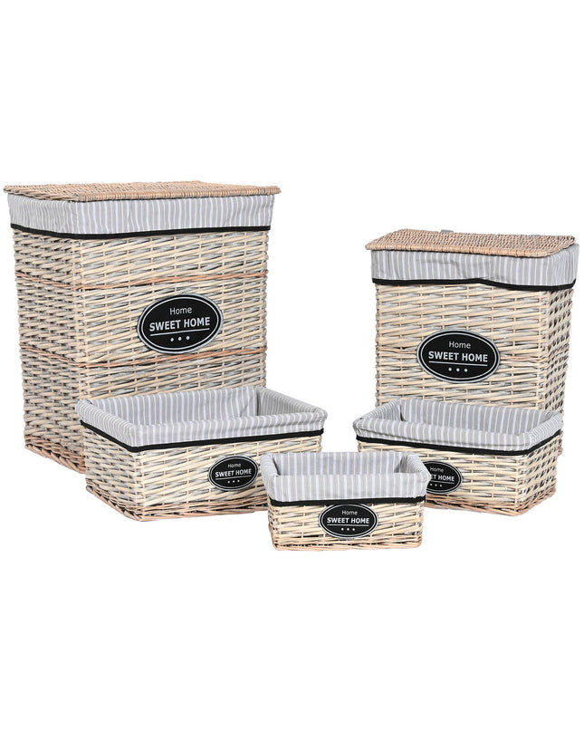 Home ESPRIT woven laundry basket in white, brown, and gray with shabby chic style, measuring 47x35x55 cm with five parts.