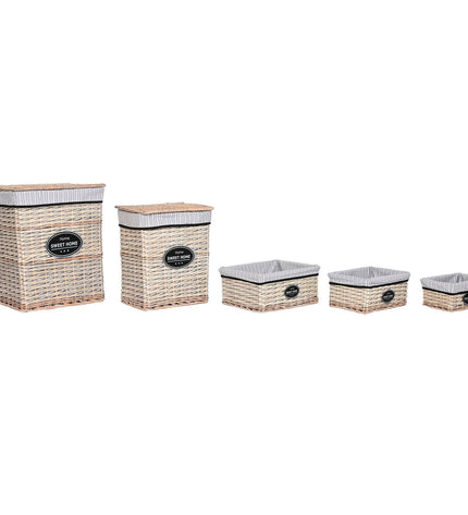 Home ESPRIT laundry basket with natural woven design in white, brown, black, and gray, measuring 47x35x55 cm with five compartments.