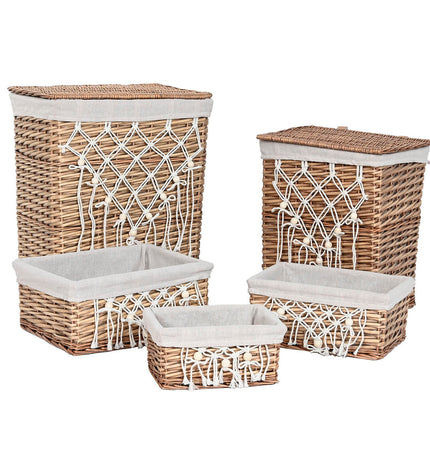 Home ESPRIT wicker laundry basket in natural color with shabby chic design, measuring 47x35x55 cm, five-part storage.