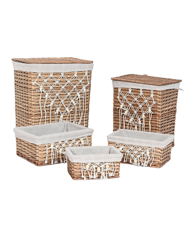 Home ESPRIT wicker laundry basket in natural color with shabby chic design, measuring 47x35x55 cm, five-part storage.