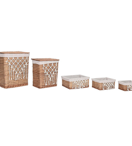 Home ESPRIT wicker laundry basket with shabby chic design, natural color, 47x35x55 cm, five-part storage, ideal for home organization