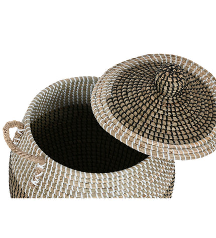 Home ESPRIT basket spelset with white and black natural woven design, featuring two storage and organization baskets.
