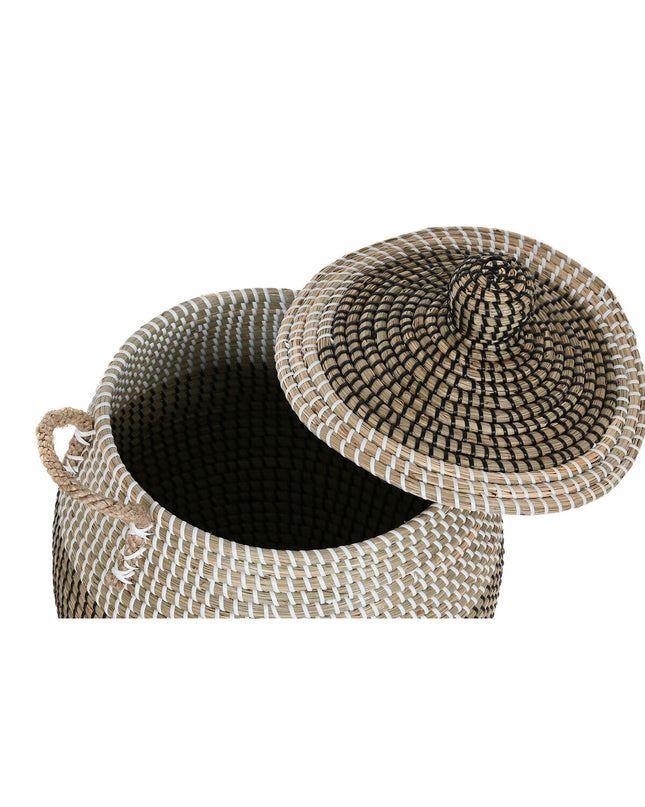 Home ESPRIT basket spelset with white and black natural woven design, featuring two storage and organization baskets.