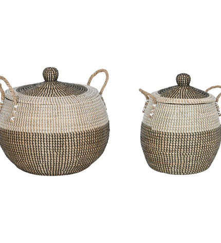 Home ESPRIT basket spelset with white and black natural finish, includes two storage baskets for house and kitchen organization.