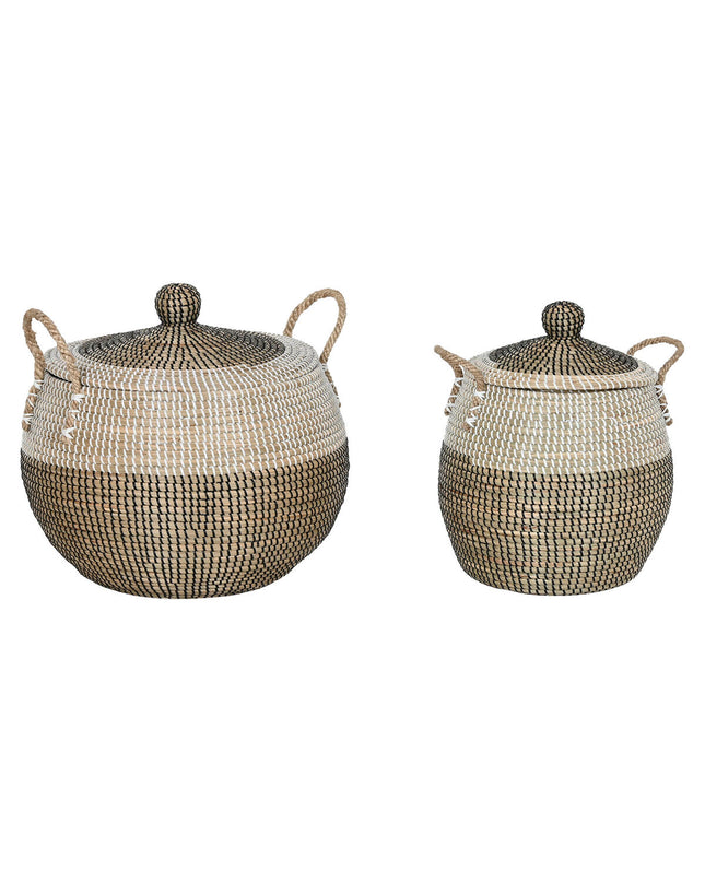 Home ESPRIT basket spelset with white and black natural finish, includes two storage baskets for house and kitchen organization.