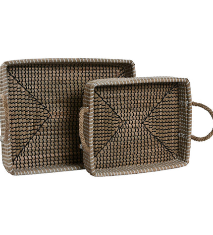 Home ESPRIT basket spelset in natural fibers, size 41x32x16 cm, suitable for home, kitchen, or bathroom storage.