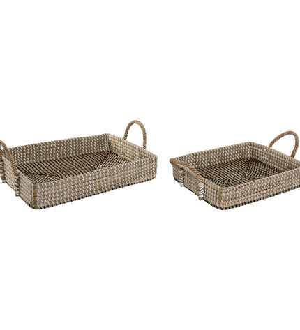 Home ESPRIT basket spelset for bathroom and kitchen, natural fiber, rectangular shape, 41x32x16 cm, suitable for home organization.