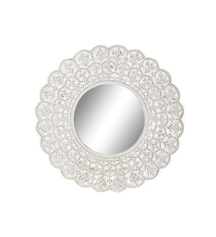 Home ESPRIT Indian Decapé wall mirror, 89x89 cm, featuring a white frame with decorative detailing for home decor.