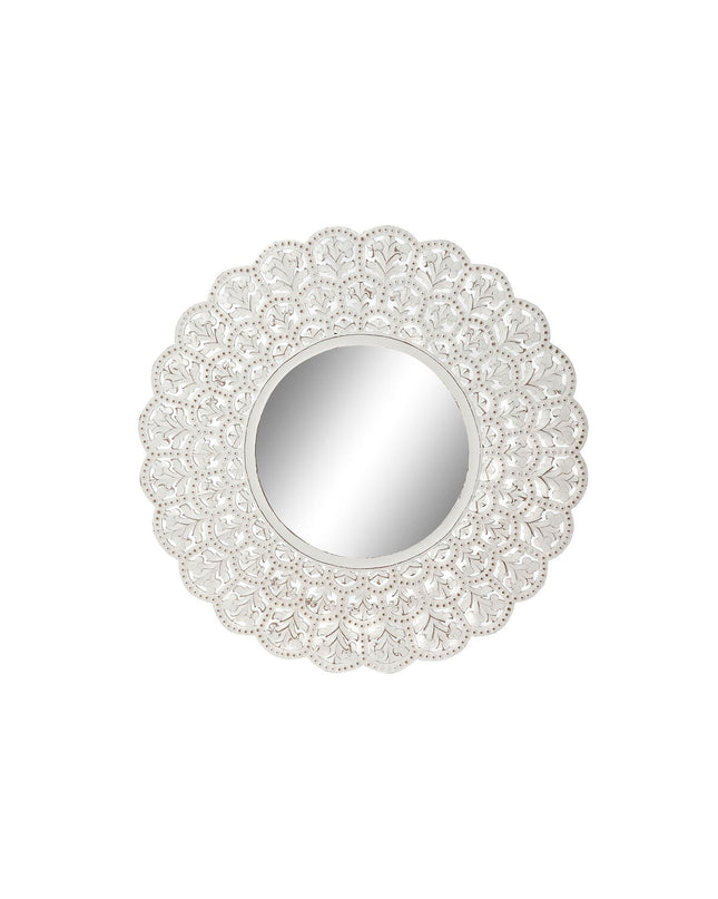 Home ESPRIT Indian Decapé wall mirror, 89x89 cm, featuring a white frame with decorative detailing for home decor.