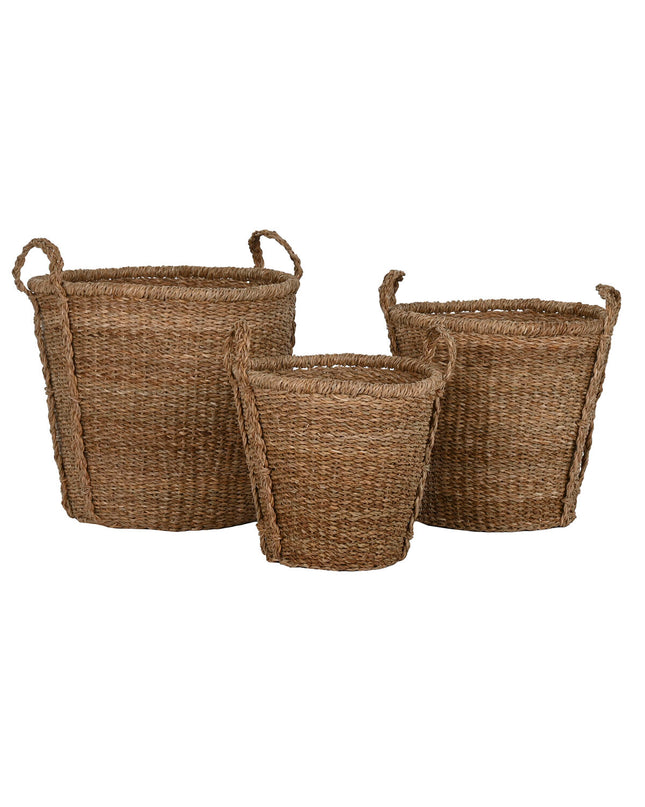 Home ESPRIT Zeegras basket set with three natural woven storage containers for home organization and kitchen use.