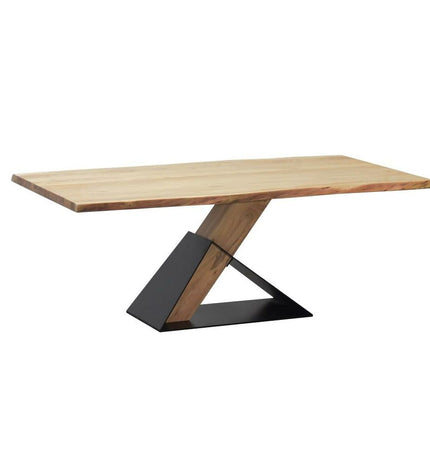 Home ESPRIT black and natural acacia dining table with metal legs, measuring 200 x 100 x 76 cm, in a modern kitchen setting.