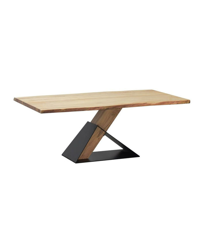 Home ESPRIT black and natural acacia dining table with metal legs, measuring 200 x 100 x 76 cm, in a modern kitchen setting.