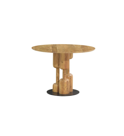 Rectangular Home ESPRIT dining table with metal frame and acacia wood top, measuring 106 x 106 x 76 cm.
