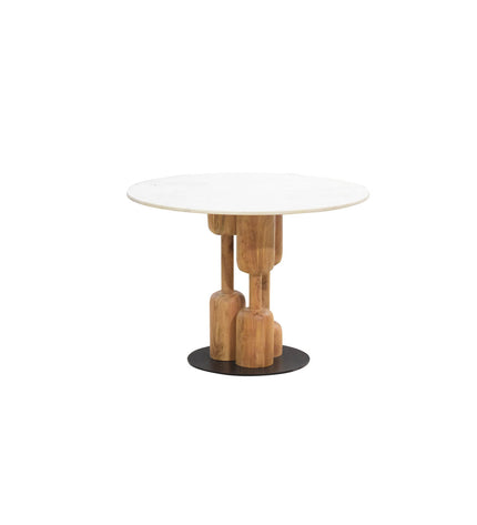 Home ESPRIT marble and acacia dining table with square shape, measuring 106 x 106 x 76 cm, featuring a sleek design.