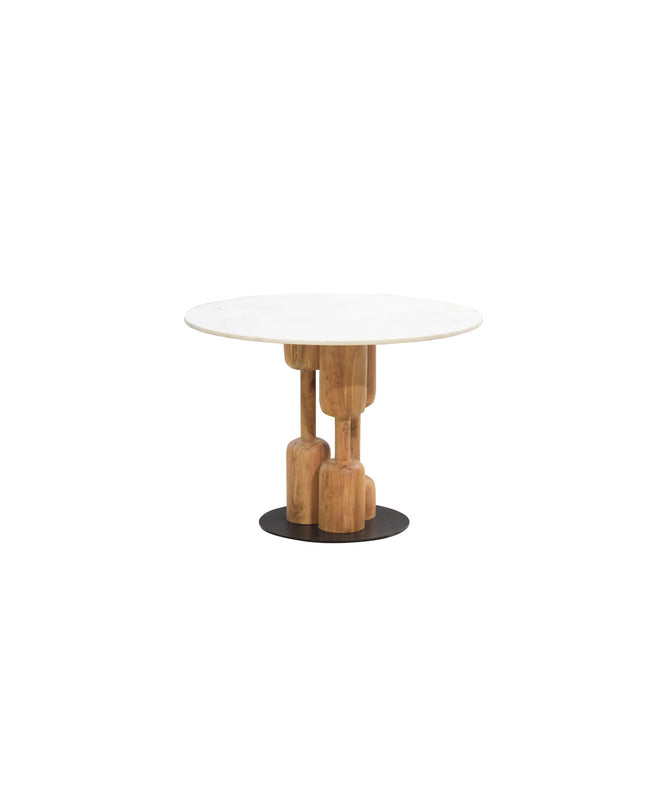 Home ESPRIT marble and acacia dining table with square shape, measuring 106 x 106 x 76 cm, featuring a sleek design.