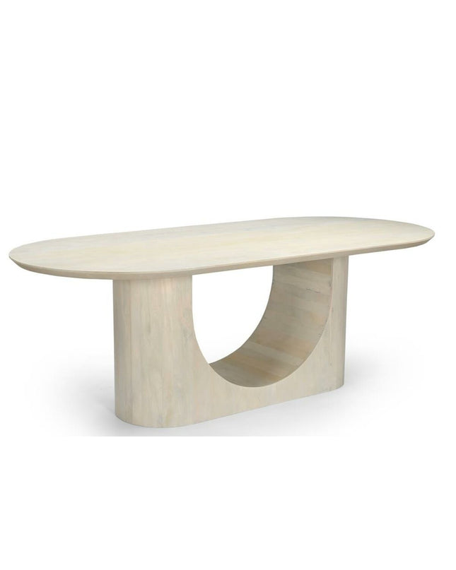 Home ESPRIT dining table in white mango wood with 220x100x76 cm size, showcasing a sleek, modern design for home and kitchen.