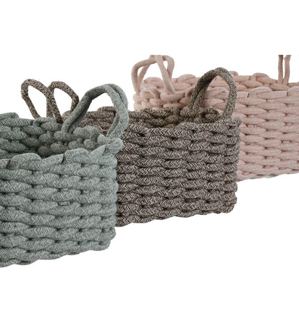 Home ESPRIT basket spelset for bathroom, woven with rope, measuring 28x28x18 cm, ideal for organizing bathroom essentials.