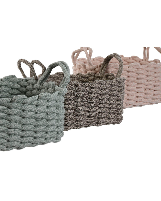 Home ESPRIT basket spelset for bathroom, woven with rope, measuring 28x28x18 cm, ideal for organizing bathroom essentials.