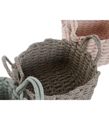 Home ESPRIT basket spelset for house and bath, 28x28x18 cm, woven touw design, suitable for organizing household or bathroom essentials.