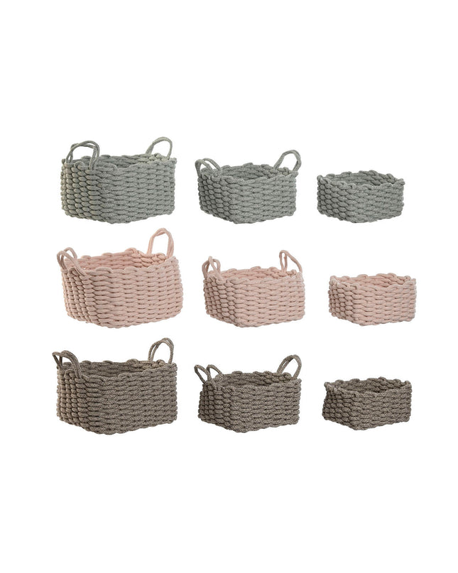 Home ESPRIT basket spelset with woven touw, suitable for house and bathroom storage, measuring 28x28x18 cm.