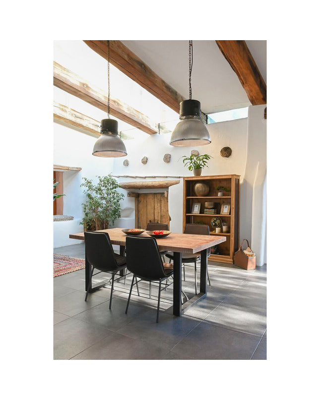 Home ESPRIT dining table with black metal and mango wood, 200x100x76 cm, modern design for home and kitchen furniture.