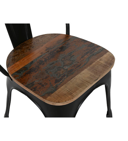 Home ESPRIT keukenstoel in zwart en donkerbruin hout en metaal, afmetingen 48x55x92 cm, modern huis en koken meubilair