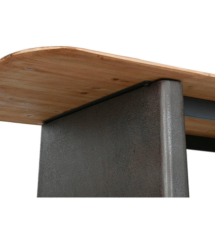 Home ESPRIT dark brown natural spruce dining table with 200x90x75 cm dimensions, showcasing a sturdy wooden tabletop.