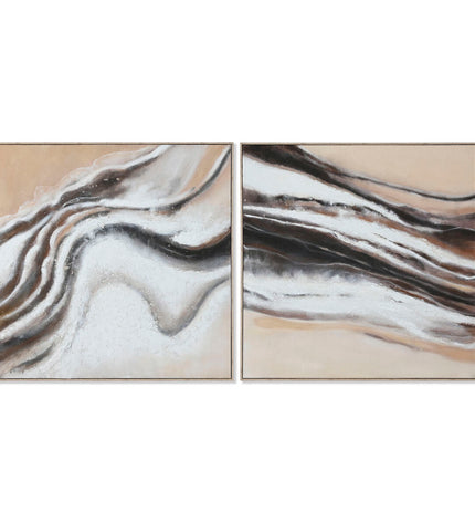 Two modern abstract Home ESPRIT wall art panels with beige jute and polyestreen, measuring 102x3.2x102 cm, decorative for home decor.