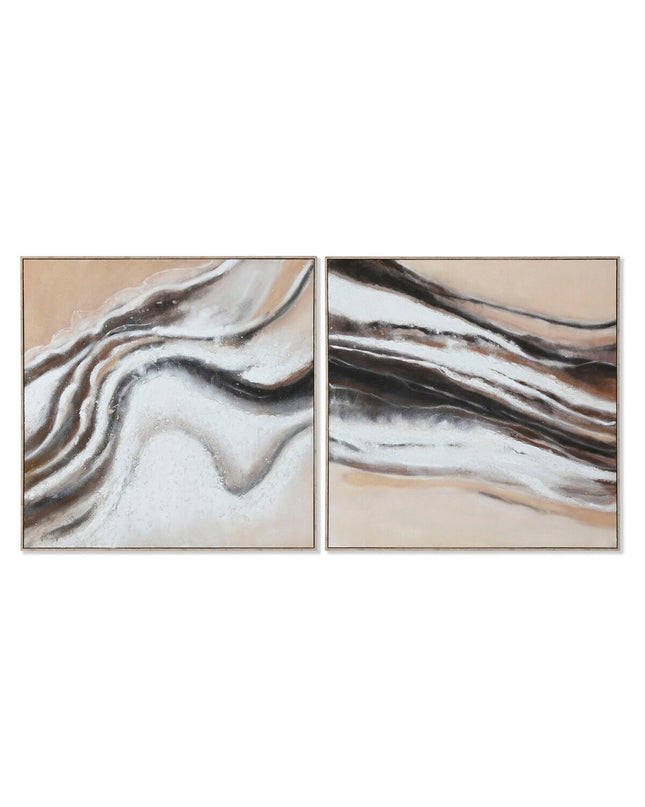 Two modern abstract Home ESPRIT wall art panels with beige jute and polyestreen, measuring 102x3.2x102 cm, decorative for home decor.