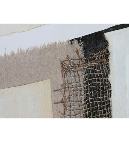 Two abstract black and beige jute cityscape wall art pieces by Home ESPRIT, 82 x 3.8 x 82 cm, decorative home artwork.