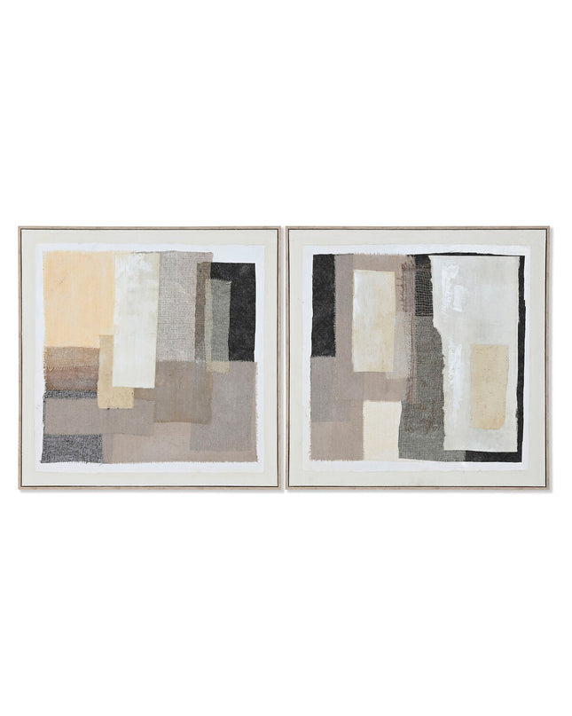 Two abstract Home ESPRIT wall art panels in black, beige, and jute with cityscape design, measuring 82x3.8x82 cm.