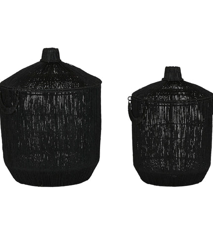 Home ESPRIT black jute metal basket set for home organization, consisting of two storage baskets with a modern design.