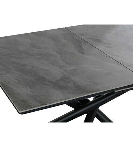 Home ESPRIT dining table in black and gray with metal legs and ceramic tabletop, measuring 160 x 90 x 76 cm.