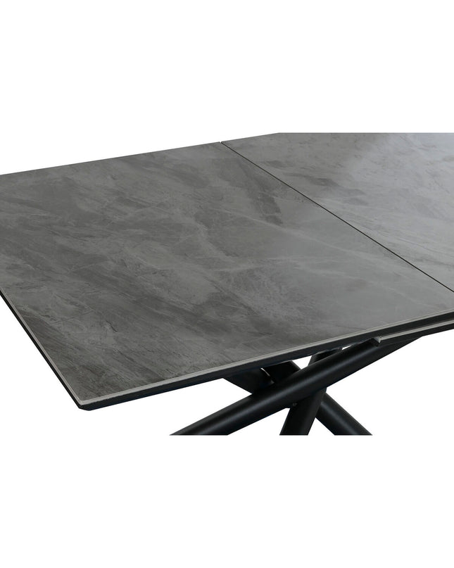 Home ESPRIT dining table in black and gray with metal legs and ceramic tabletop, measuring 160 x 90 x 76 cm.