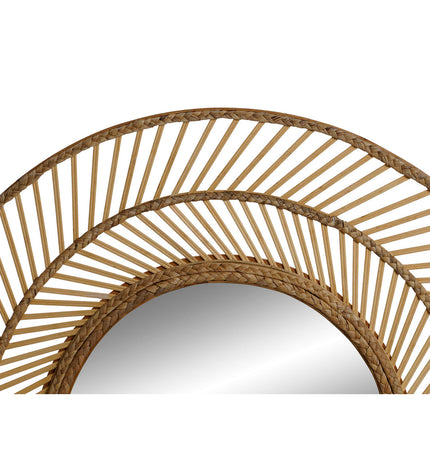 Home ESPRIT tropical round wall mirror, natural wood frame, 81x2x81 cm, ideal for home decor and kitchen spaces.