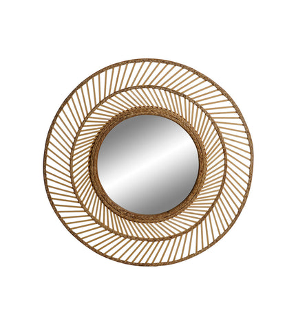 Home ESPRIT tropical round wall mirror, natural wood frame, 81x81 cm, stylish home decor for living spaces.