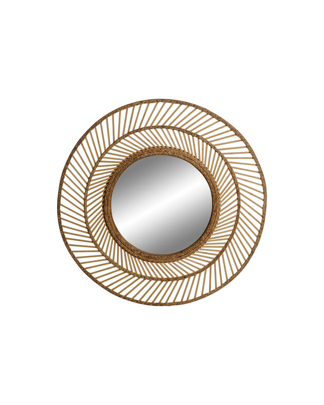 Home ESPRIT tropical round wall mirror, natural wood frame, 81x81 cm, stylish home decor for living spaces.