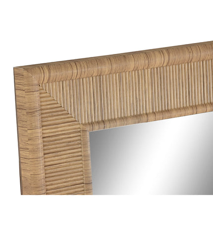 Pair of beige Home ESPRIT wall mirrors with natural wood finish, measuring 74x2x162 cm, ideal for home decor.