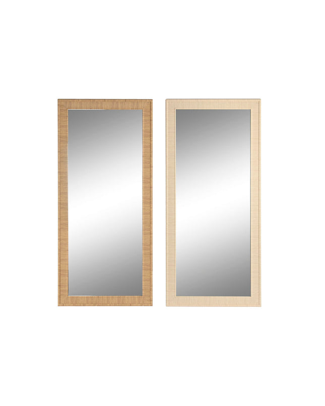Pair of beige Home ESPRIT wall mirrors with natural wood frames, measuring 74x2x162 cm, suitable for home decor.