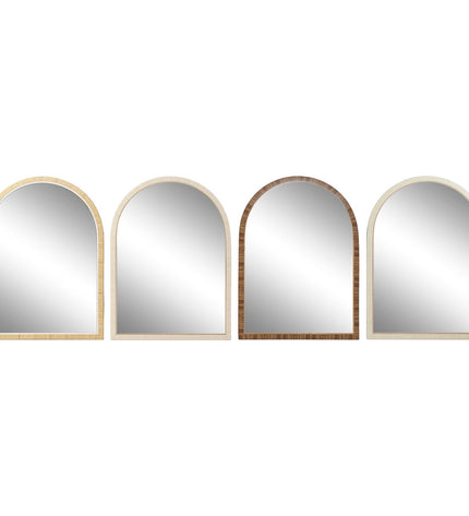 Set of four Home ESPRIT round wall mirrors in beige and ivory, natural wood finish, 55 x 2 x 75 cm, Scandinavian style.