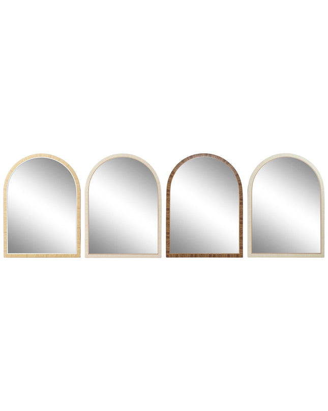 Set of four Home ESPRIT round wall mirrors in beige and ivory, natural wood finish, 55 x 2 x 75 cm, Scandinavian style.