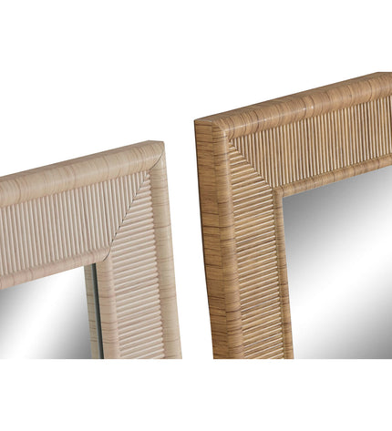 Pair of Home ESPRIT natural brown Scandi-style wall mirrors, 93.5 x 2.5 x 134 cm, for home decoration.