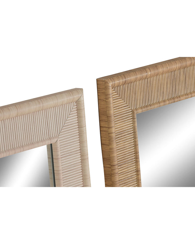 Pair of Home ESPRIT natural brown Scandi-style wall mirrors, 93.5 x 2.5 x 134 cm, for home decoration.