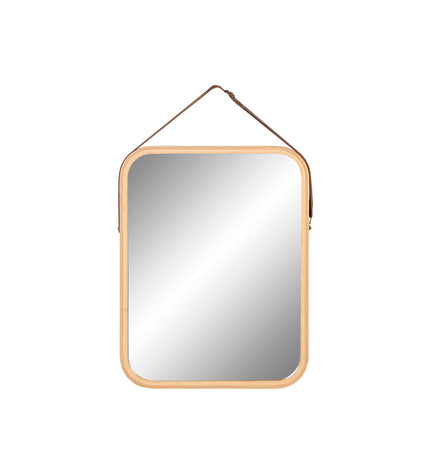 Home ESPRIT natural round wall mirror, 35x2x45 cm, with simple wooden frame for home decor and interior decoration.