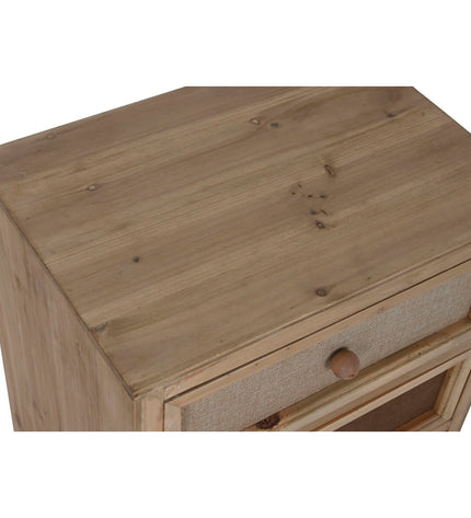 Home ESPRIT nightstand, 48x35x66 cm, wooden bedside table with drawer and open shelf in a modern bedroom setting.