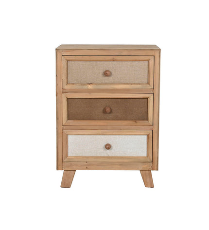 Home ESPRIT nightstand, 48x35x66 cm, wooden bedside table with storage drawer, in a modern bedroom setting.