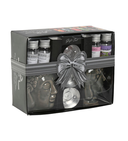 Home ESPRIT essential oil burner set with three ceramic oil diffusers, featuring 17x13.5x8 cm size for home decor and aroma diffusion.